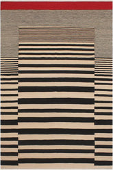 Flat Weave Kilim Antique Navaho Vintage handmade Modern Kilim Beige Black Hand-Woven Rectangle 100% Wool Area Rug 6x8